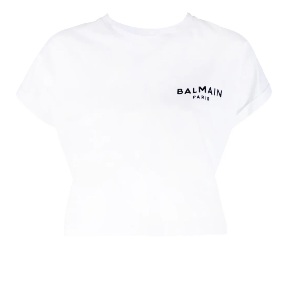 Balmain White Tee with Black Logo